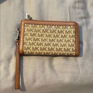 Michael Kors Signature Brown and Cream Wristlet